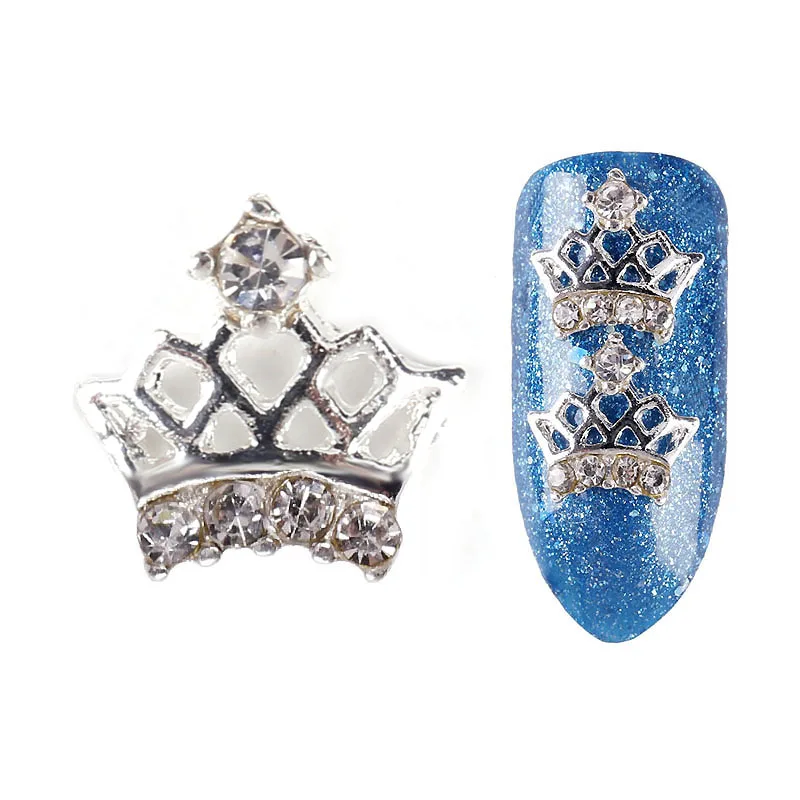 Blueness 10 шт./лот серебряный сплав 3d nail art украшения блеск корона дизайн маникюр