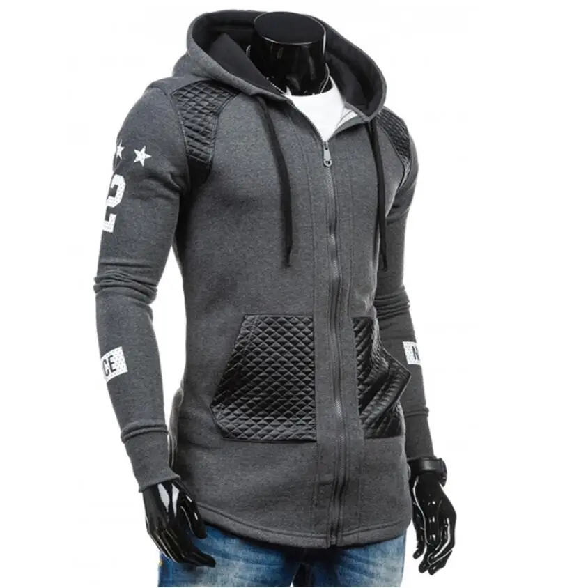 Men Hoodies Long Sleeve Sweatshirts 2019 Brand Fashion Casual Zipper Jacket Patch Leather Plus Size Streetwear Slim Fit Coat | Мужская