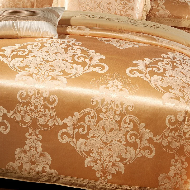 Сатин, хлопок, золотой пододеяльник, хлопок, простыня, queen king size, 4 шт., набор постельного белья, роскошная вышивка, набор постельного белья, подушка, shams