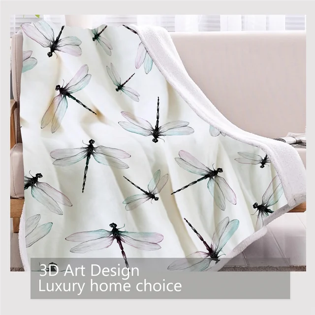 BlessLiving Dragonfly Plush Bedspread Simple White Furry Blanket Light Green Pink Wings Plush Blanket For Beds 150x200 Bedding 3