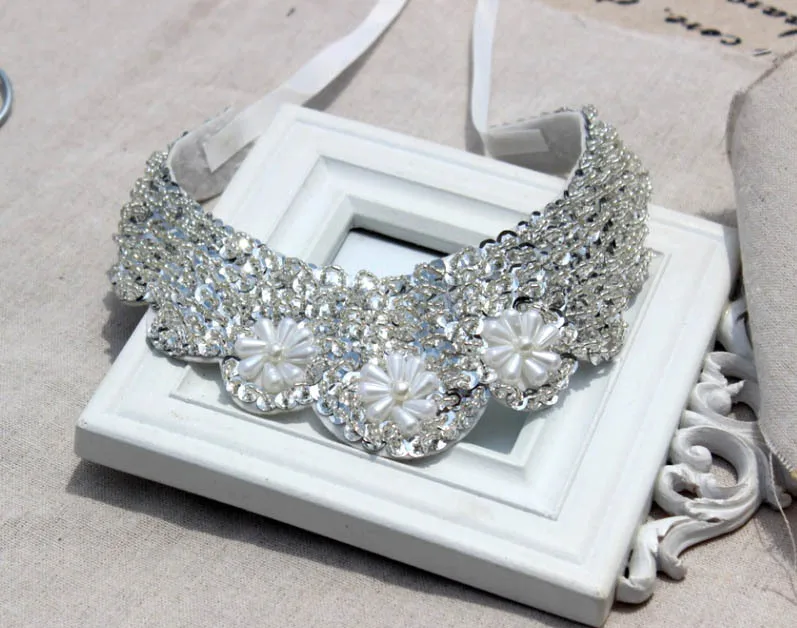 2015 Новый Модный нагрудник ожерелье серебряное с тремя цветами кулон колье