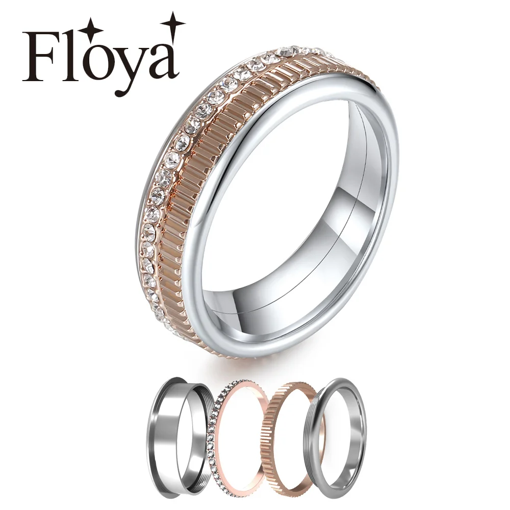 Floya 6 мм широкий заполненный кольца для женщин Штабелируемый браслет Мульти