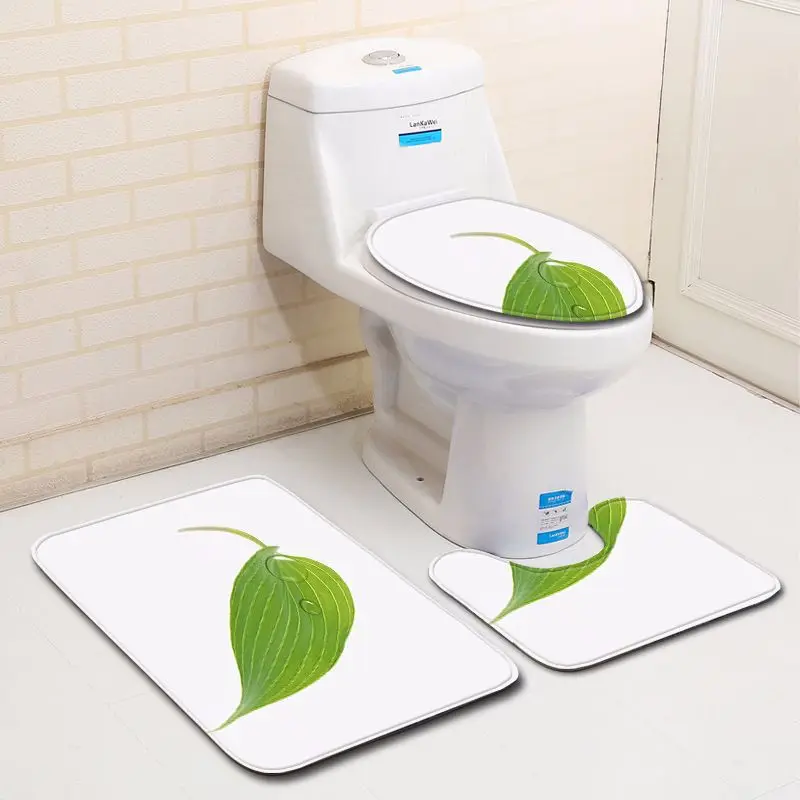 Бесплатная доставка 3 шт. белый коврик с зелеными листьями ковер для ванной