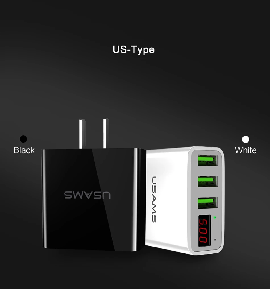 USAMS 3 порта USB зарядное устройство светодиодный дисплей EU штекер 3A Быстрая зарядка дорожное настенное зарядное устройство для iPhone samsung зарядное устройство для мобильного телефона