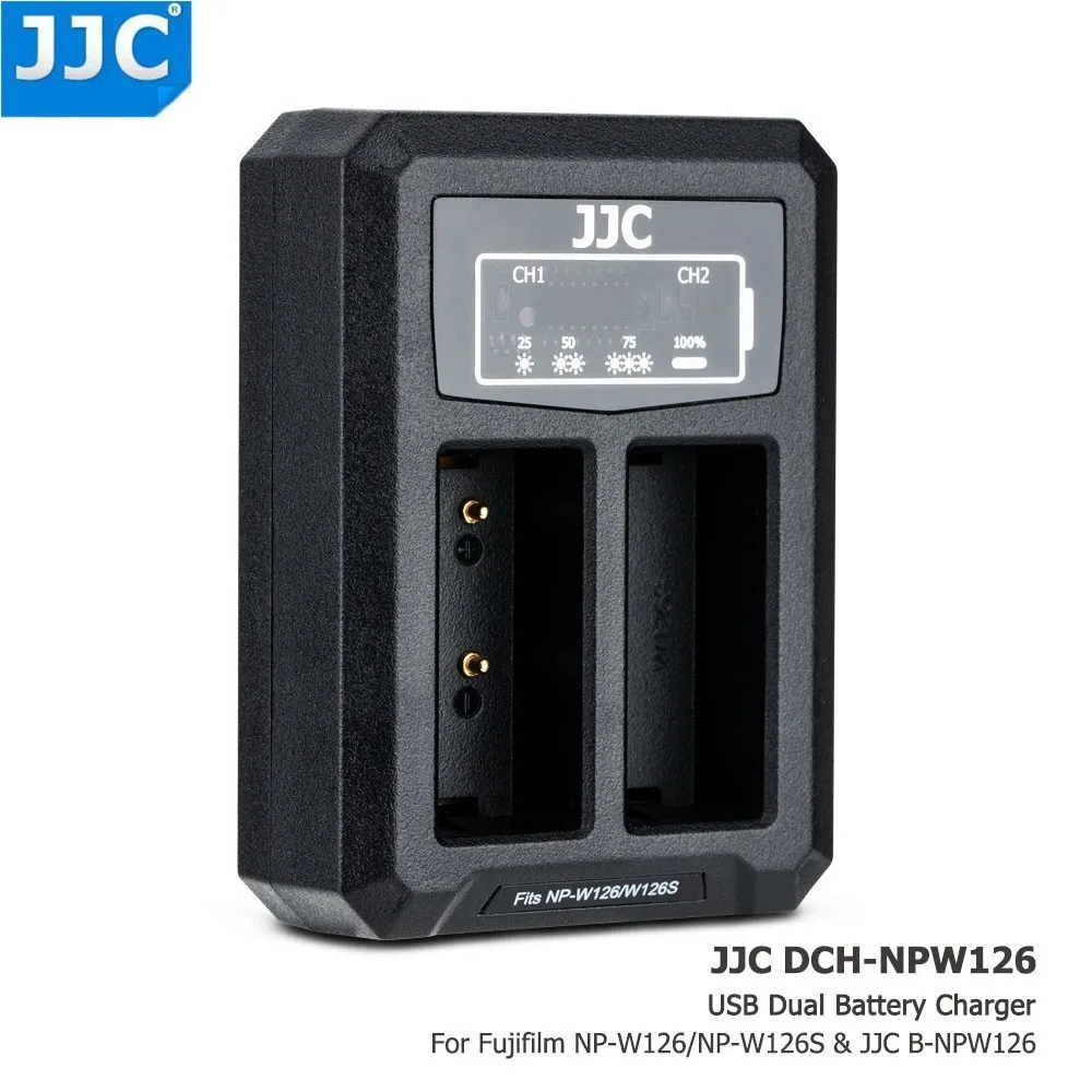 JJC USB Dual Батарея путешествия Зарядное устройство для цифровой фотокамеры Fuji Fujifilm NP-W126 NP-W126S X-T3 X100F X-H1 X-Pro2 X-Pro1 X-T2 X-T1 X-T30 X-T20