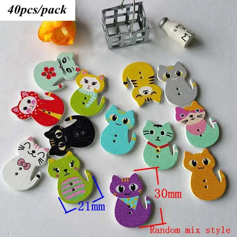 Style 12 40pcs 35 стилей 20/50 шт./упак. смешаны в случайном порядке, с декоративными пуговицами, прекрасный мультфильм серии 2 отверстия деревянные пуговицы для шитья Flatblck Скрап L-1 - Цвет: Style 12 40pcs