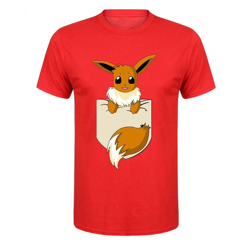 Kawaii Pocket fox футболка для мужчин милые футболки с покемоном Иви мужская коротким