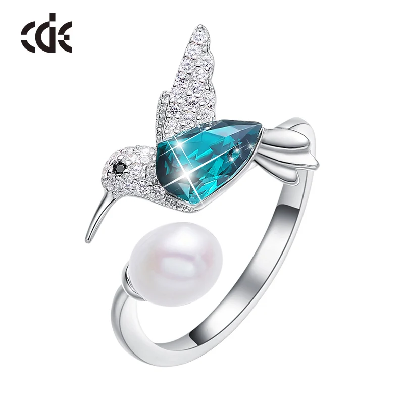 Green(YR0642) CDE 925 серебряное кольцо, украшенное кристаллами, женские кольца Ringen Voor Vrouwen, Открытое кольцо с птицей, ювелирные изделия с животными, подарки - Цвет камня: Green(YR0642)