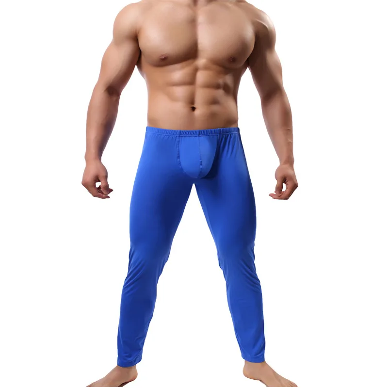 blue Мужские брендовые сексуальные кальсоны Homme Lce, шелковые домашние пижамы, леггинсы, штаны для спортзала, спортивные обтягивающие штаны, лосины, нижнее белье - Цвет: blue