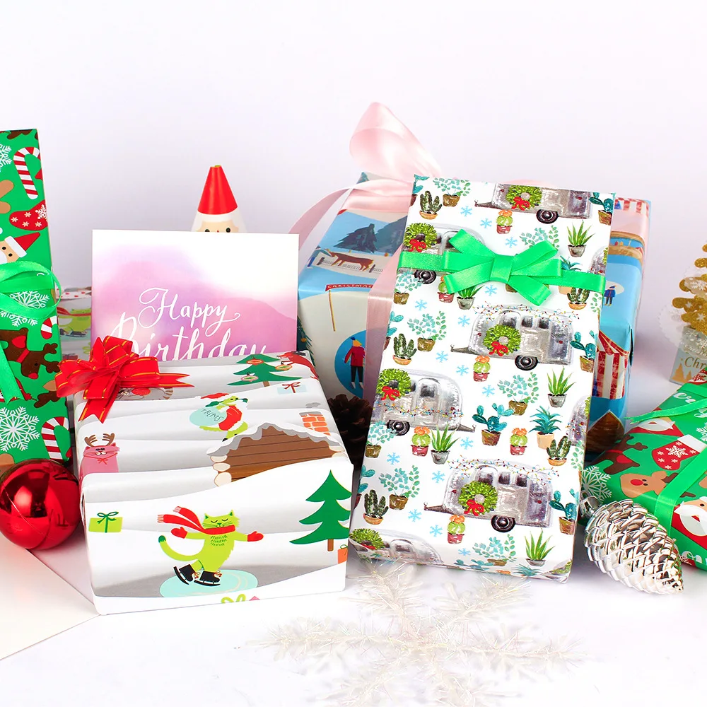 

20 шт., Новогодняя крафт-бумага для упаковки подарков