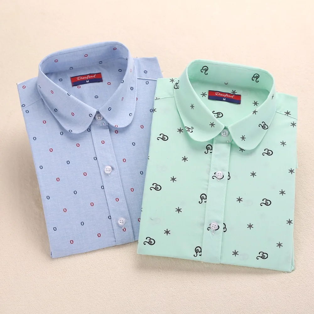 Женские хлопковые блузки Dioufond винтажные элегантные топы с принтом и длинным