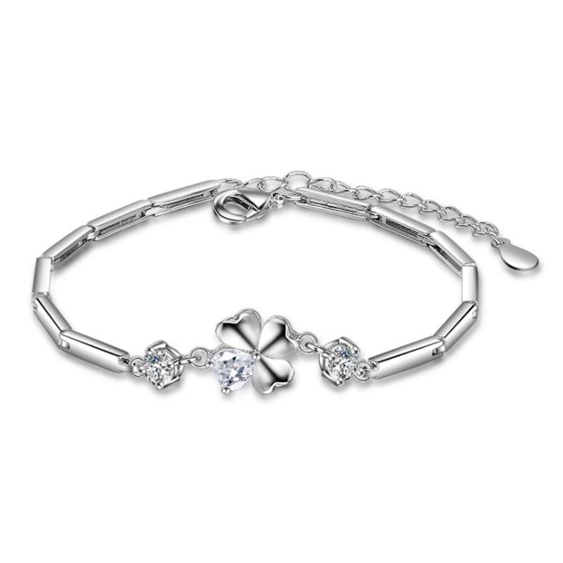 

KOFSAC New 925 Sterling Silver Bracelet Bangle Peach Heart Petal Crystal CZ Bracelets For Women Party Wedding Jewelry Girl Gift