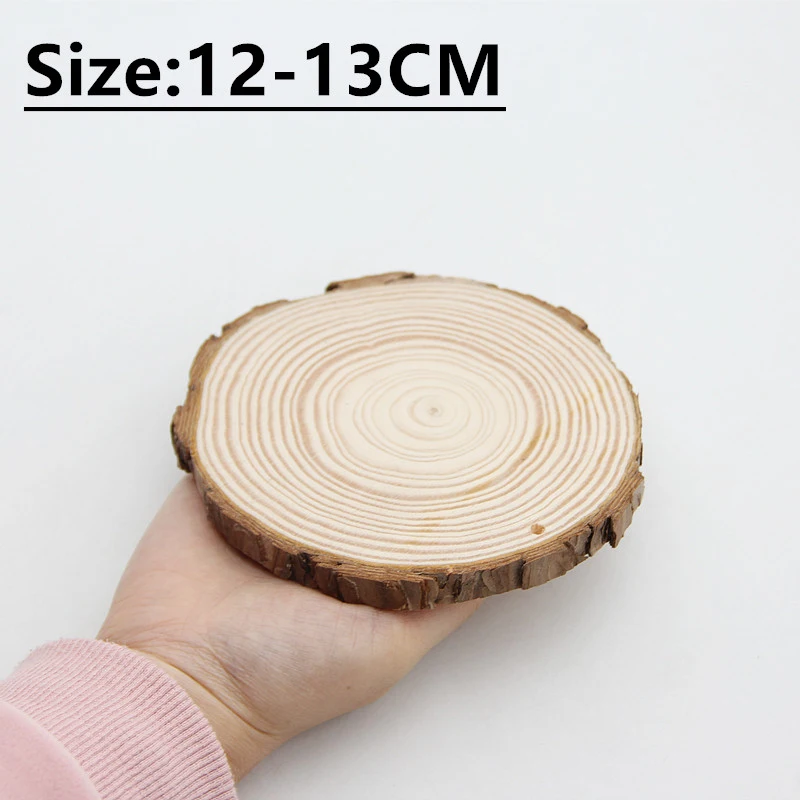12-13CM 1 шт. натуральные круглые деревянные ломтики круги с круглыми отверстиями необработанные деревянные поделки DIY Дерево кора бревна диски Свадебная вечеринка Decorat - Цвет: 12-13CM