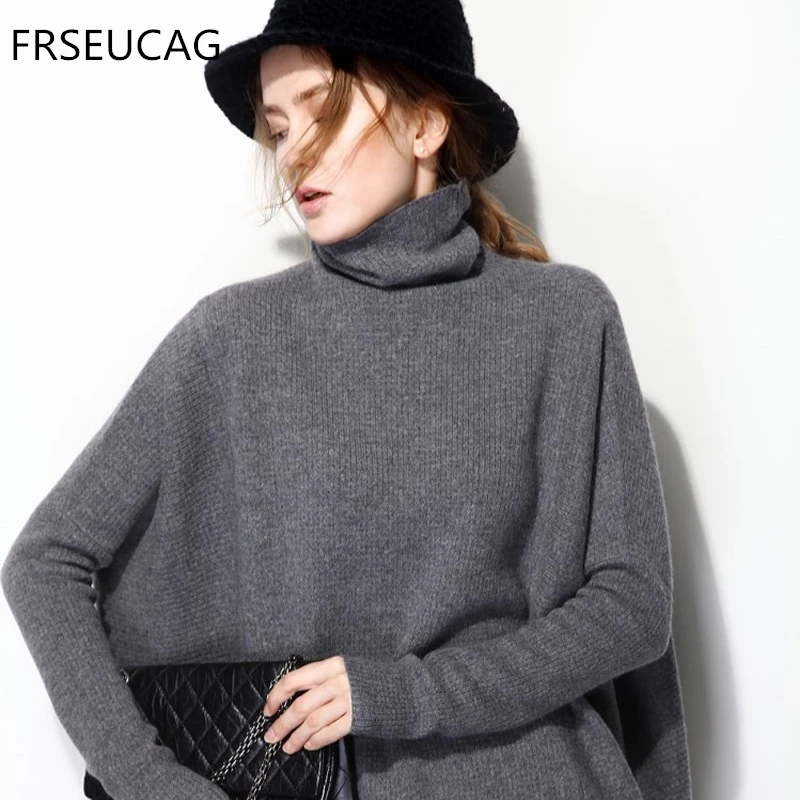 

FRSEUCAG Best selling casual high collar loose cashmere sweater ladies knit long sleeve short coat bottoming sweater pullover