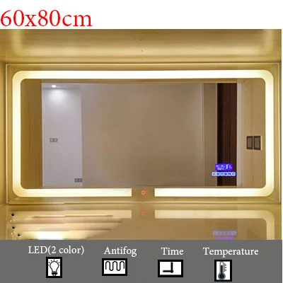 M022B-600x800mm Умный светодиодный Зеркало для туалетной комнаты, анти-туман, сенсорный экран, настенное зеркало для макияжа, 700*900 мм, прямоугольные зеркальные зеркала с Bluetooth и музыкой - Цвет: M022B-600x800mm