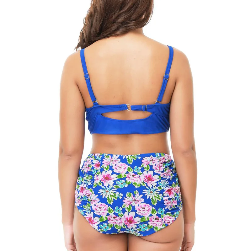 Женский купальный костюм Maillot купальник из двух частей с высокой талией и рюшами