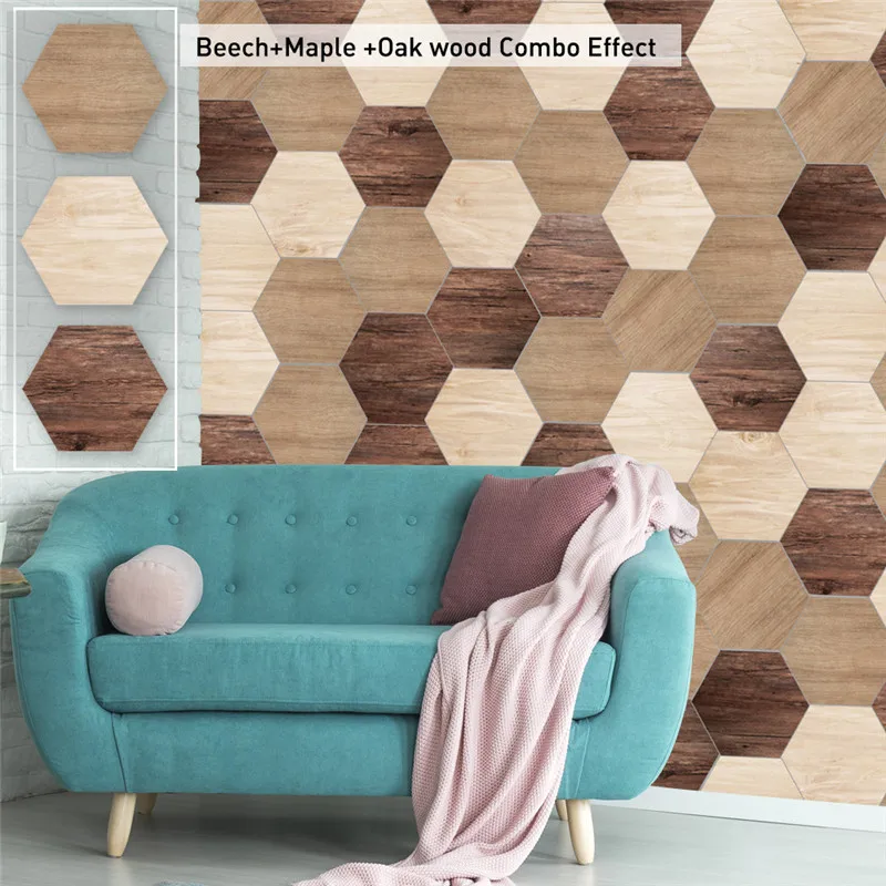 

10pcs Water Resistant Hexagon Shape Wood Grain Pattern Wall Floor Stickers for Kitchen Living Room