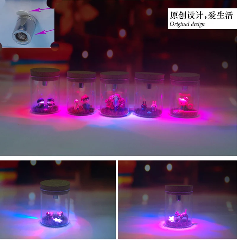 Маленькие прозрачные стеклянные бутылки бутылка Bryophytes и фигурка с пробкой