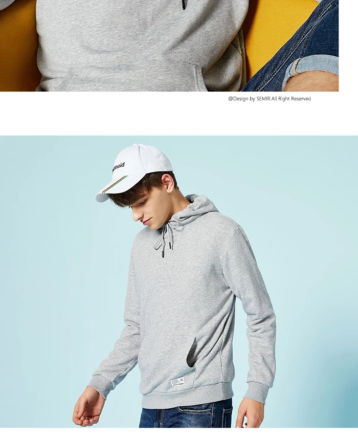 SEMIR теплая толстовка с капюшоном для мужчин, пуловер с капюшоном, Спортивная толстовка с карманом-кенгуру и капюшоном на завязках для осени