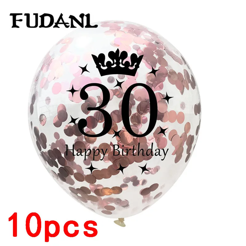 30th Rose Gold 12 дюймов розовое золото конфетти воздушные шары 18 21 30 40 50 юбилей шарик для дня рождения вечерние украшения для взрослых Свадебный декор - Цвет: 30th Rose Gold