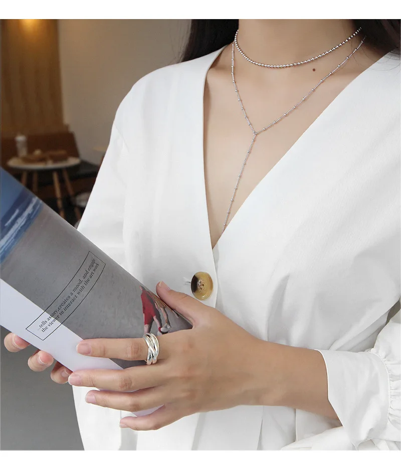 Минимализм, бусы, колье, ожерелье для женщин, колье, femme collana, Настоящее серебро 925 пробы, ожерелья, длинное ожерелье, ювелирные изделия