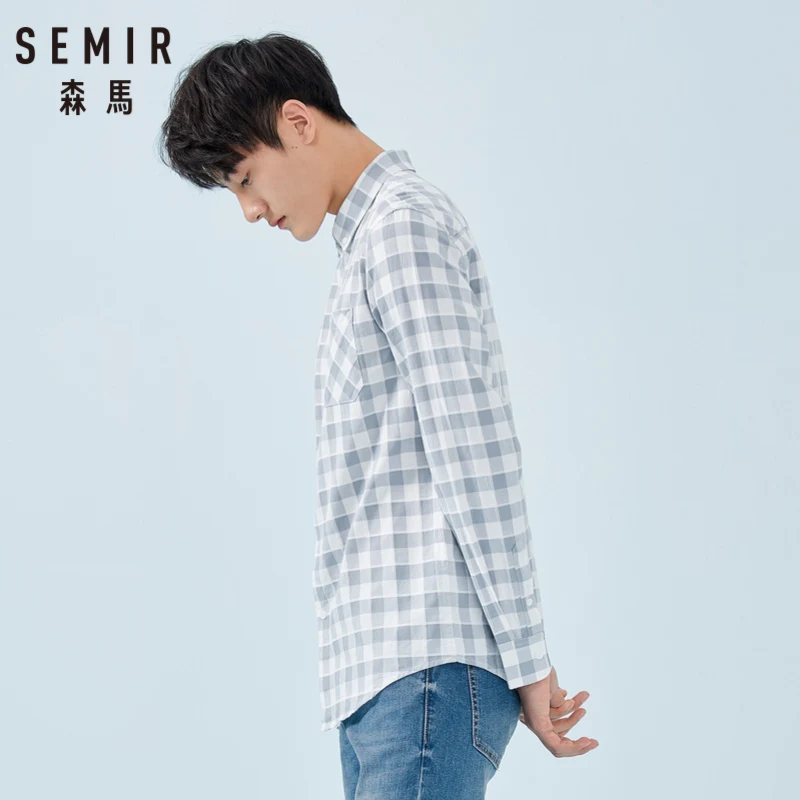 Мужская рубашка в клетку SEMIR Regualr мягкая хлопковая с отложным воротником модная