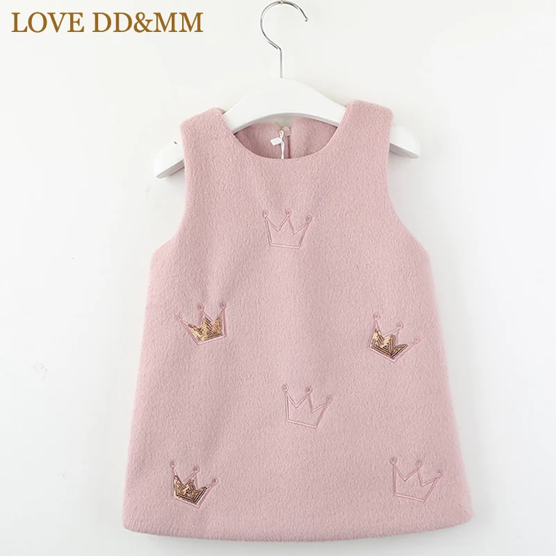Платья для девочек с надписью «LOVE DD& MM»; коллекция года; Новая Осенняя детская одежда; милый шерстяной жилет с вышивкой в виде короны для девочек; платье принцессы