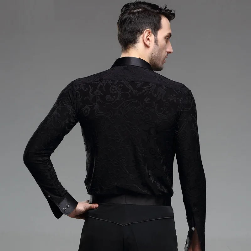 Men's Dancing Shirt Adult Black Long Sleeved Male Dance Modern Latin Costume Rumba Samba B-4236 | Тематическая одежда и