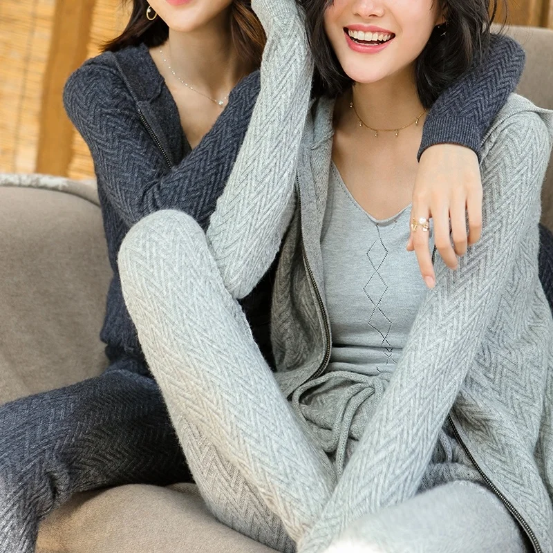 100% Cashmere Sweater Women Hooded Cardigans Zipper Long Sleeves 2 Colors Ladies Casual Coat Knitwear New Fashion |