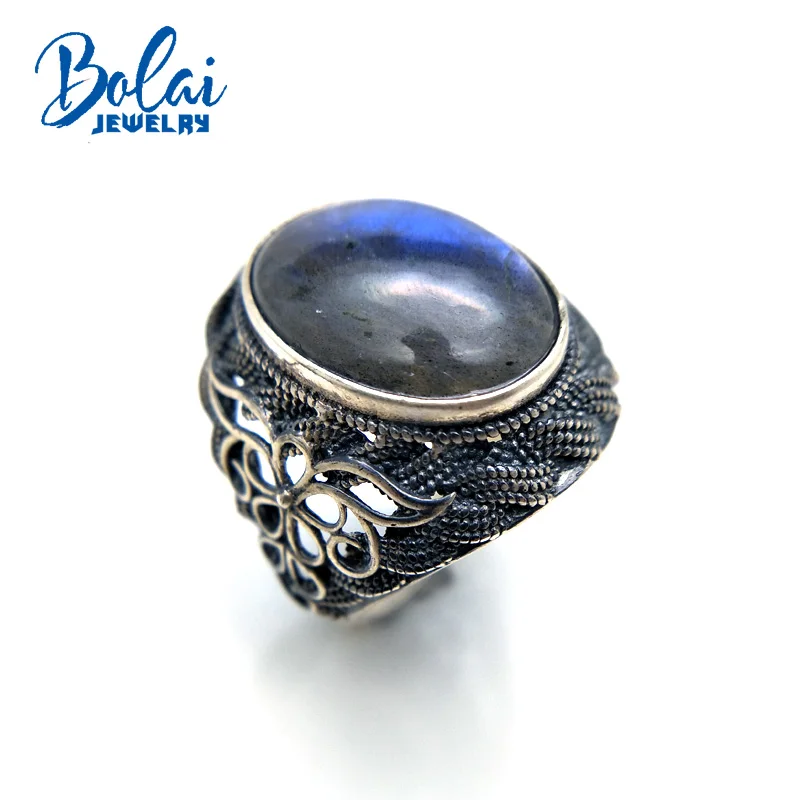 Bolaijewelry Винтаж выглядят большими кольцо с натуральным лабрадорит драгоценный