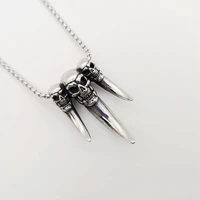 2021 new tribes wolf teeth skull pendant necklace vintage silver color 316l stainless steel skull wolf teeth necklace cool men