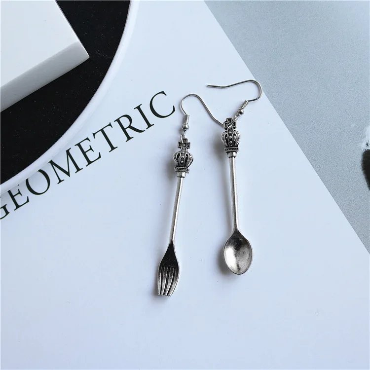 A174 Punk Retro Statement Big Silver Harajuku Spoon Fork Triangle Ruler Scissors Earings Women Jewelry Bijuteria Gifts | Украшения и