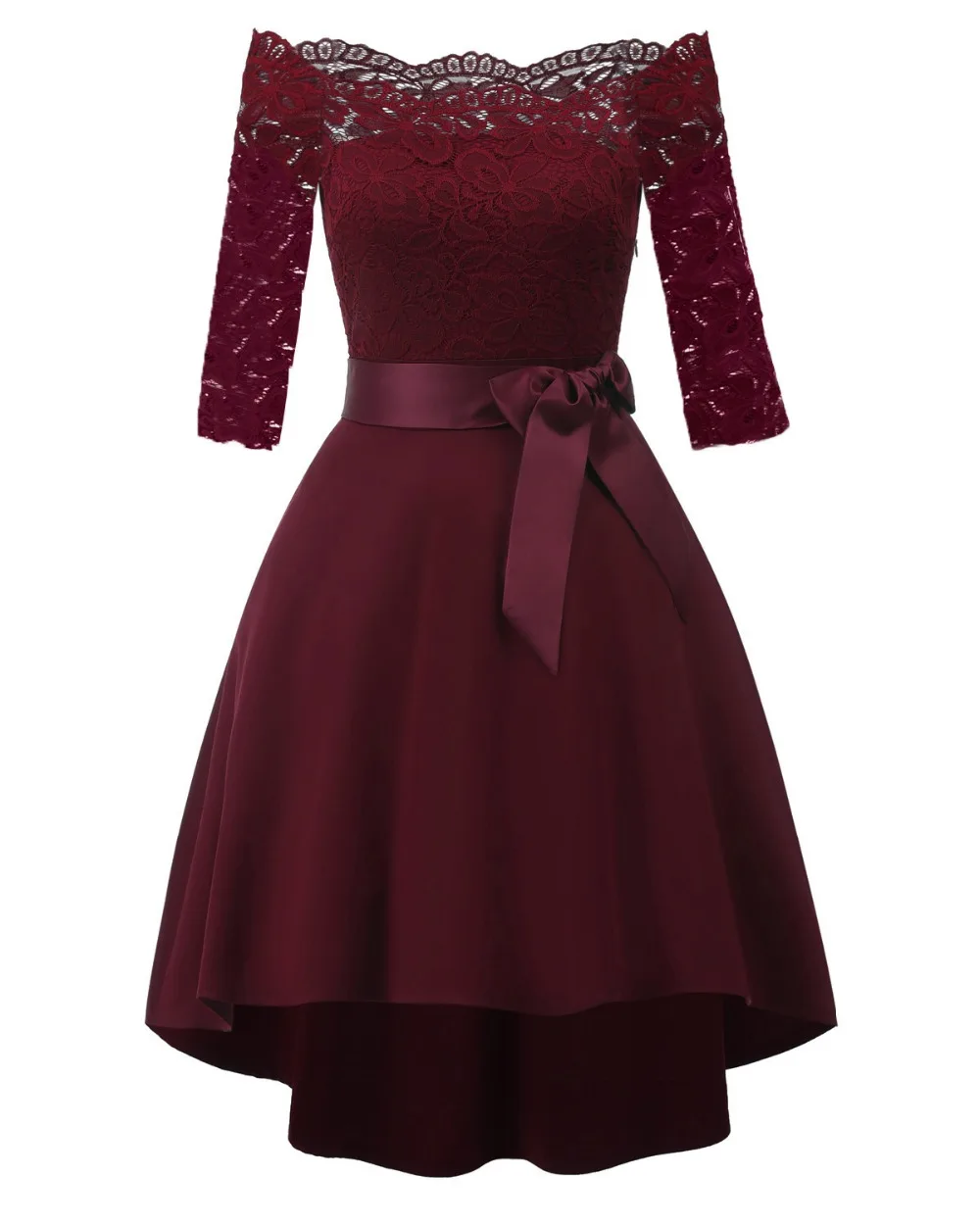 CD1613# бордовое кружевное короткое платье подружки невесты с бантом и вырезом лодочкой платье для свадебной вечеринки платье для девочек на выпускной, Chepa,, женское длинное пальто