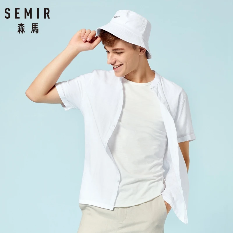 SEMIR рубашка без воротника мужская с коротким рукавом 100% хлопок мужские