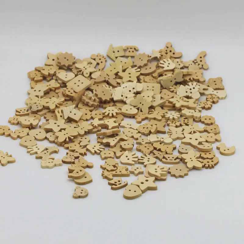 200pcs 2 holes Mix Natural Wood Mini Button Bulk Sewing Assorted Cartoon Craft Scrapbooking Kids Accessorie | Дом и сад