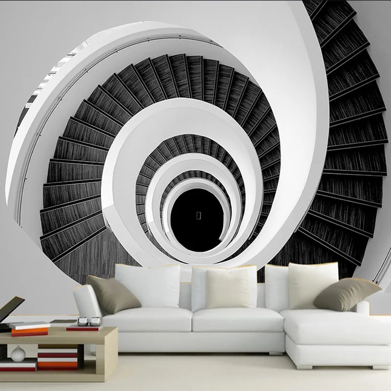 

Custom Any Size Mural Wallpaper Modern Fashion 3D Stereo Black And White Space Stairs Wall Painting Living Room Study Wallpapers
