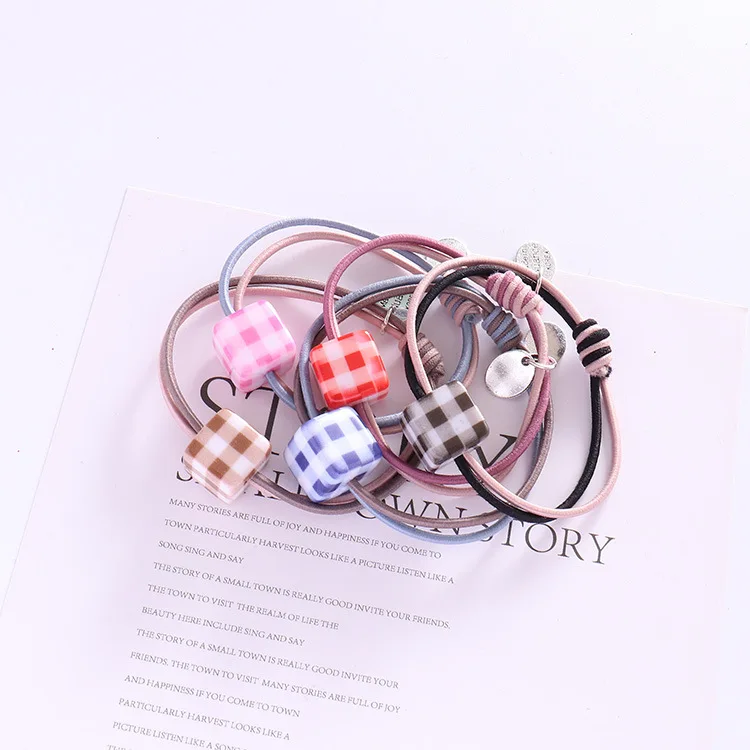 Новое поступление для женщин Прекрасный плед cube ободки девочек резинкой Дамская