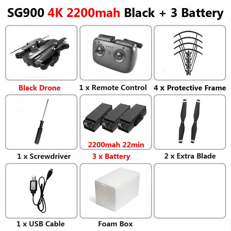 SG900 складной Профессиональный Дрон с двойной камерой 720P 4K селфи WiFi FPV широкоугольный оптический поток RC Квадрокоптер вертолет игрушки - Цвет: 2200mah 4K 3B Foam
