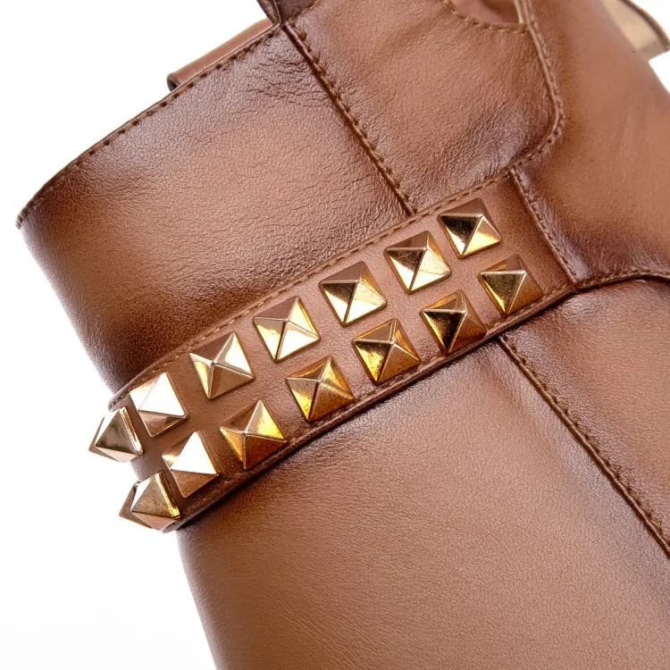 Зима 2015 Новая мода женщин заклепки панк обувь Из Натуральной кожи Ретро высокие