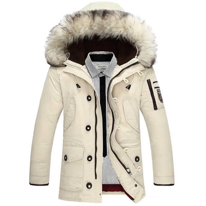 QUANBO  New Casual Brand White Duck Down Jacket Men Winter Warm Long Thick Male Overcoat Faux Fur Windproof coat 1518 M-4XL