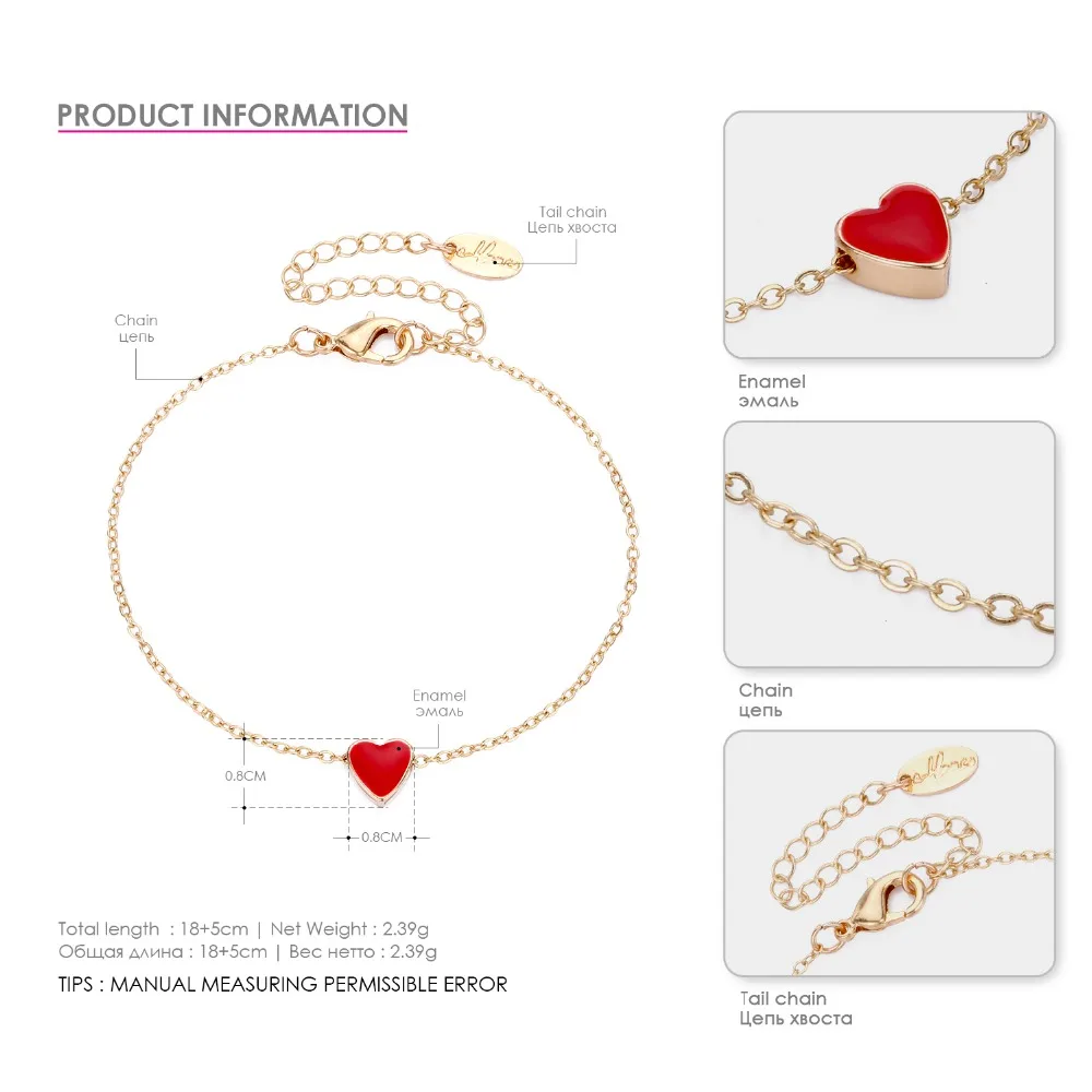 EManco Classic Gold Цвет цепи Браслеты для Для женщин Винтаж красное сердце Эмаль