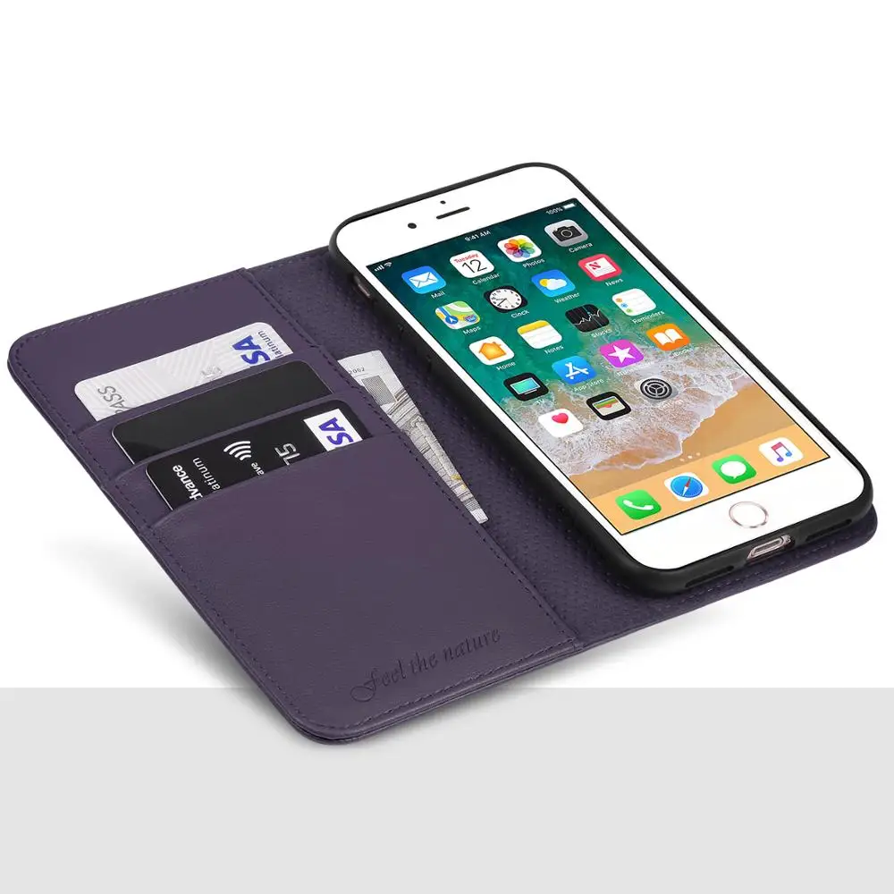Чехол-бумажник SHIELDON для iPhone 7/8 с натуральными кожаные отделениями карт ID