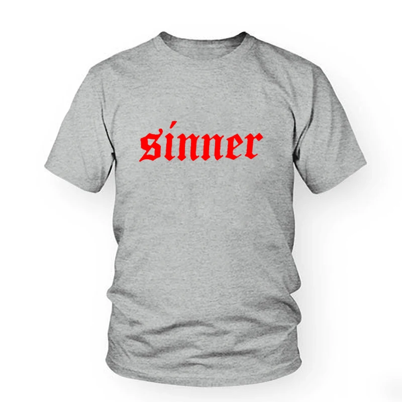 Футболка Sinner женская с буквенным принтом хлопковая рубашка круглым вырезом в