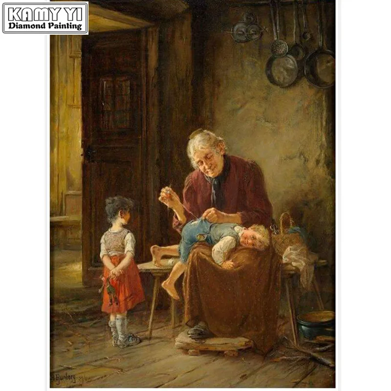 Алмазная мозаика сделай сам 5D бабушка помогает детям штаны алмазная живопись