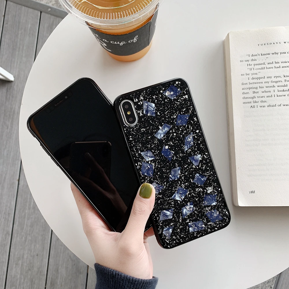 Luxury Shiny Silver Foil Black Marble Phone Case For iphone X 7 7plus 6/6S Plus 8 8plus XR XS Max Soft TPU Glitter Back Cover |