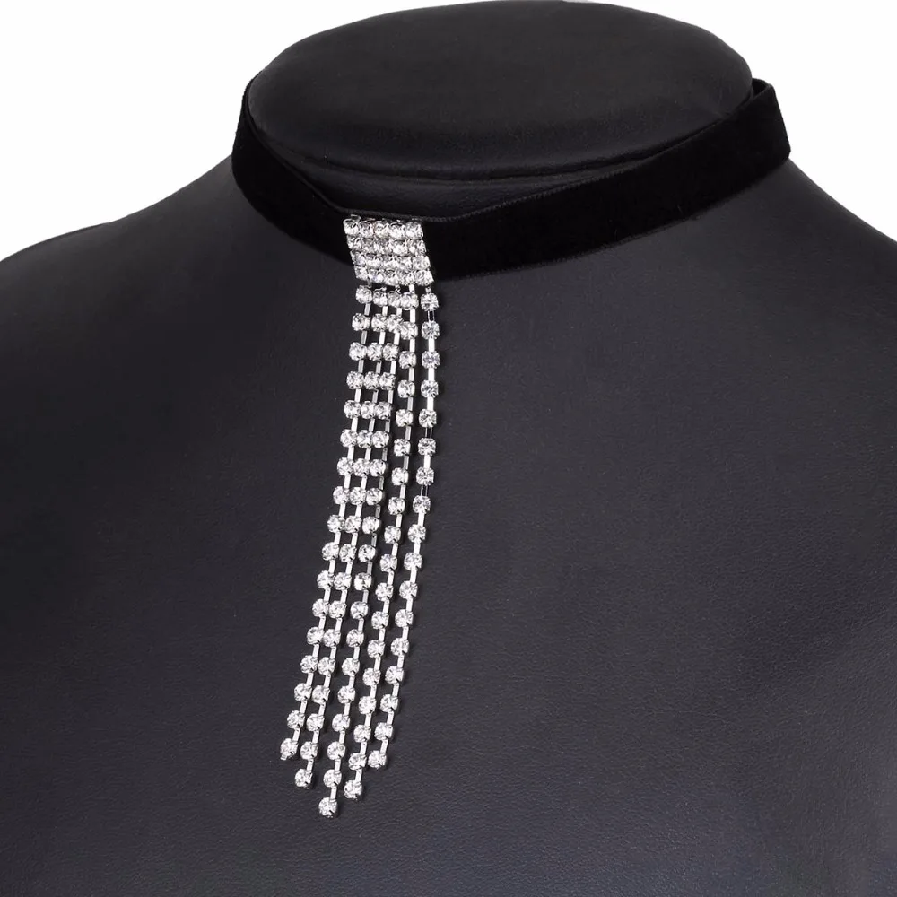 Женское бархатное ожерелье NR3665 черное с кисточками и кулонами|necklace onyx|necklace