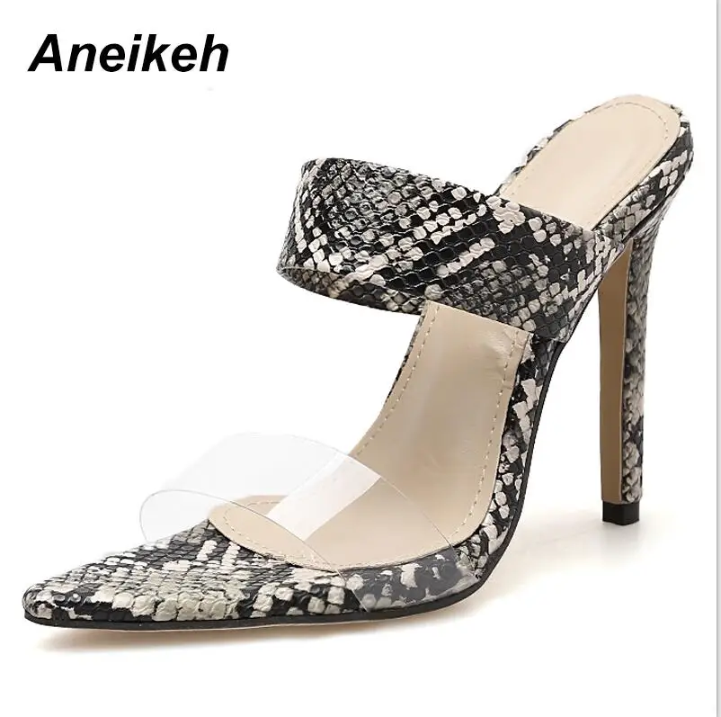 Snake pattern Aneikeh/ г. пикантные женские шлепанцы из змеиной кожи пикантные босоножки на тонком каблуке женские шлепанцы женская обувь на высоком каблуке с вырезами Размеры 35-40 - Цвет: Snake pattern