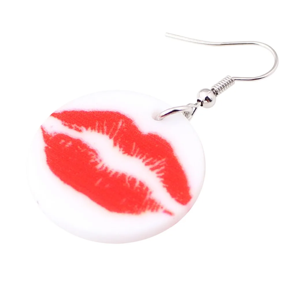Bonsny Acrylic Pattern Big Long Drop Dangle Round Sexy Red Lips Earrings For Women 2017 New Fashion Jewelry Girl Accessories | Украшения и