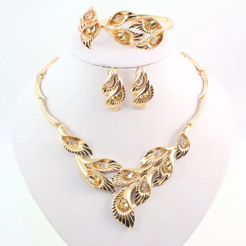 Модные комплекты ювелирных изделий золотого цвета в форме листьев Африканский