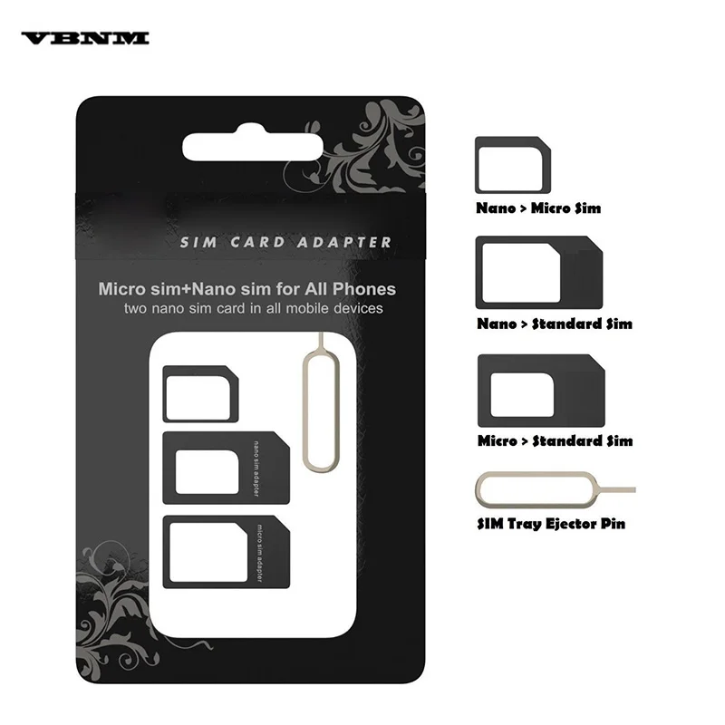 VBNM Micro Nano SIM карты адаптер 4 в 1 с извлечение булавки ключ для iPhone samsung huawei|Адаптеры